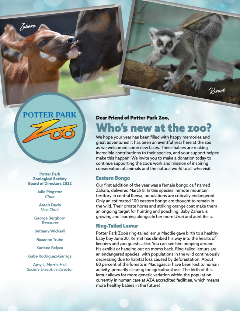 Winter Update Potter Park Zoological Society Potter Park Zoo